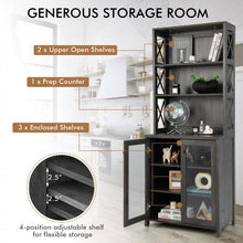 Load image into Gallery viewer, Costway Industrial Style Tall Bar Cabinet with Glass Rack and Adjustable Shelves - Suitable for Restaurant and Cafe Bar
