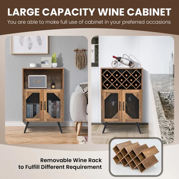 Vintage Buffet Cabinet with Bar Cabinet - Rustic Dining Room & Bedroom Storage Furniture