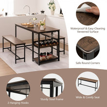 Load image into Gallery viewer, Industrial Vintage 3-Piece Dining Set for 4 People with Wine Rack - Suitable for Restaurant, Café, and Bistro
