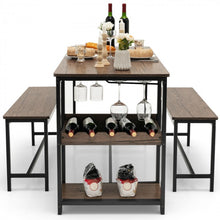 Load image into Gallery viewer, Industrial Vintage 3-Piece Dining Set for 4 People with Wine Rack - Suitable for Restaurant, Café, and Bistro
