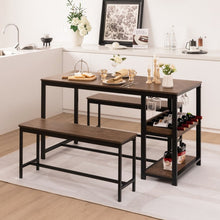 Load image into Gallery viewer, Industrial Vintage 3-Piece Dining Set for 4 People with Wine Rack - Suitable for Restaurant, Café, and Bistro
