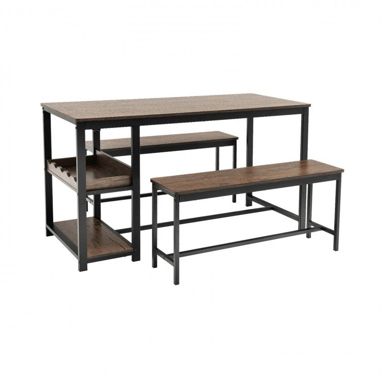 Industrial Vintage 3-Piece Dining Set for 4 People with Wine Rack - Suitable for Restaurant, Café, and Bistro