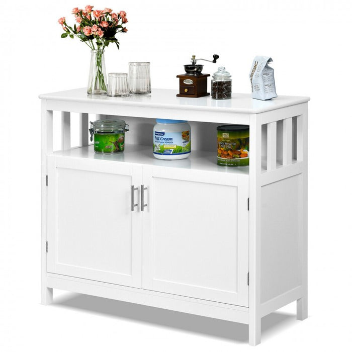 Costway Freestanding Kitchen Bar with Cabinet and 2 Doors - Suitable for Restaurant and Kitchen