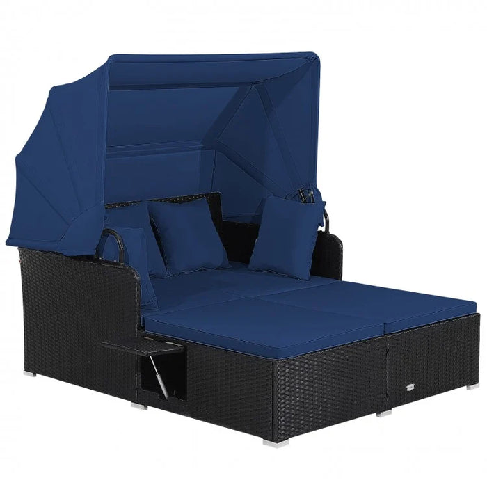 Costway Outdoor Daybed with Canopy - Features Hidden Side Tables and Retractable Sunshade