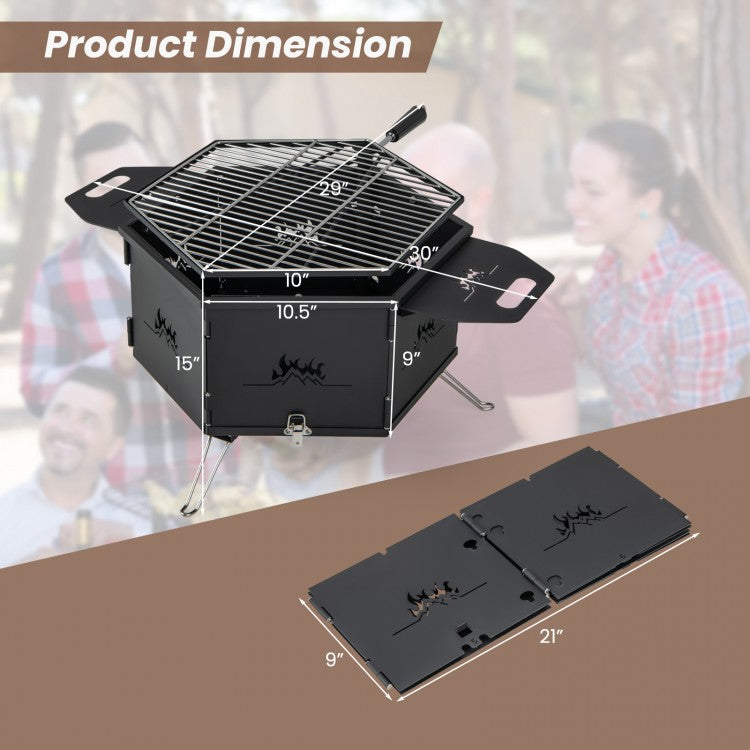 Costway Outdoor Portable Camping Stove Charcoal Grill - Rotatable and Foldable, Suitable for Camping and Backpacking