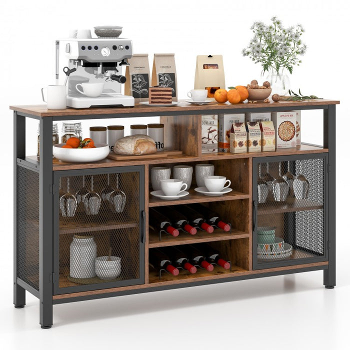 Costway Industrial Style Wine Bar Cabinet with Buffet Storage - Includes Glass Rack and Wine Rack, Suitable for Restaurant and Bar