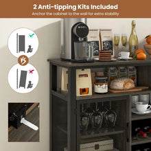 Charger l&#39;image dans la galerie, Costway Industrial Style Wine Bar Cabinet with Buffet Storage - Includes Glass Rack and Wine Rack, Suitable for Restaurant and Bar
