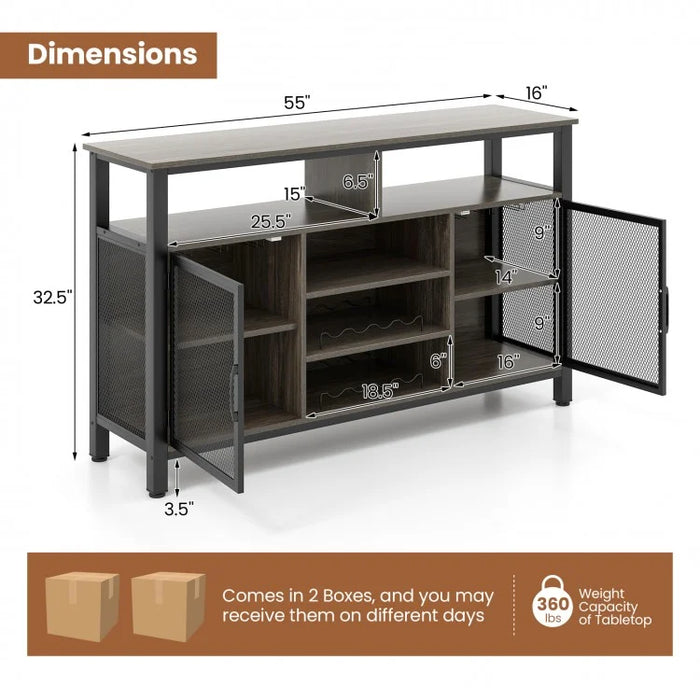 Costway Industrial Style Wine Bar Cabinet with Buffet Storage - Includes Glass Rack and Wine Rack, Suitable for Restaurant and Bar