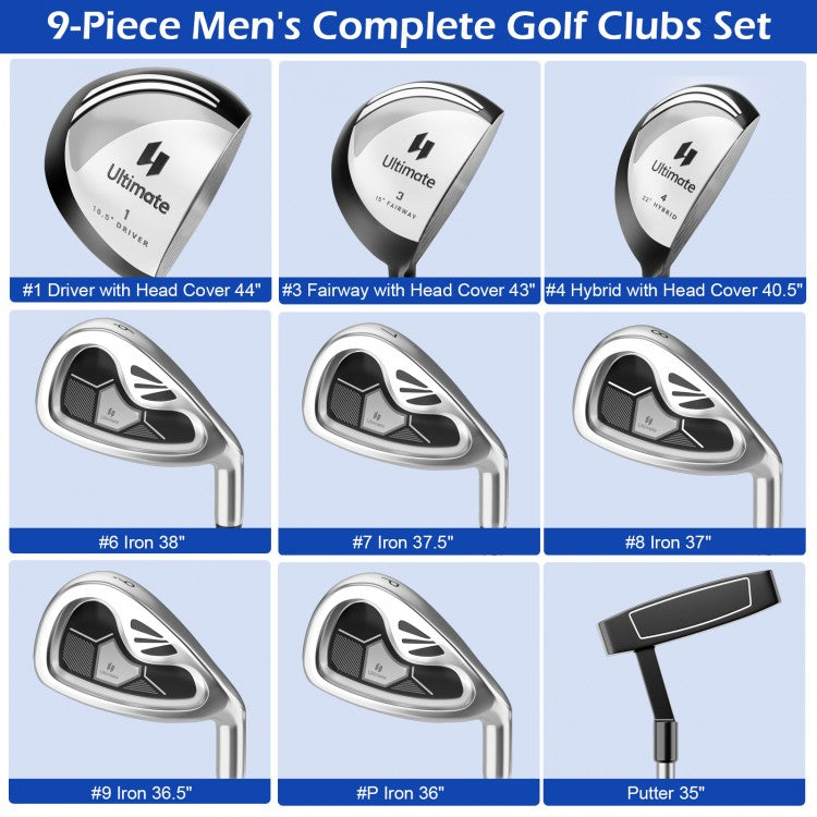 9-Piece Beginner Golf Club Set - Aluminum Alloy Shafts, Great Gift