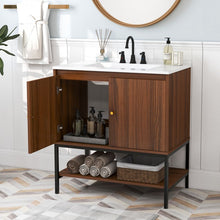 Charger l&#39;image dans la galerie, Rustic Vintage Bathroom Vanity Set with Shelves and Cabinet Doors
