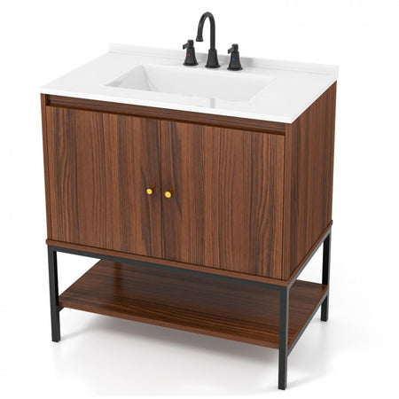 Rustic Vintage Bathroom Vanity Set with Shelves and Cabinet Doors
