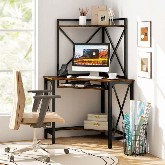 L-Shaped Multifunctional Office Desk with Keyboard Tray and Storage
