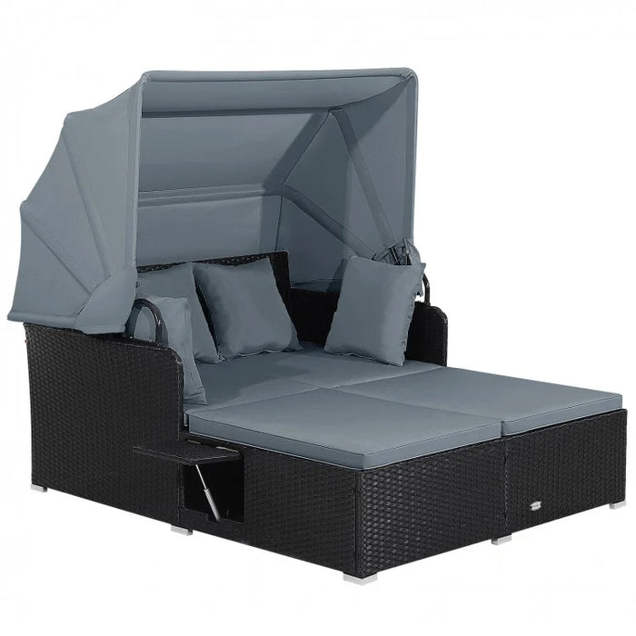 Costway Outdoor Daybed with Canopy - Features Hidden Side Tables and Retractable Sunshade