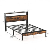 Load image into Gallery viewer, Vintage Bed Frame with Headboard Storage and Built-in Charging Ports
