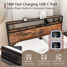 Load image into Gallery viewer, Vintage Bed Frame with Headboard Storage and Built-in Charging Ports
