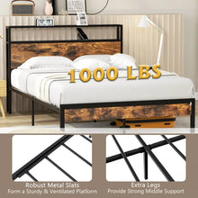 Load image into Gallery viewer, Vintage Bed Frame with Headboard Storage and Built-in Charging Ports
