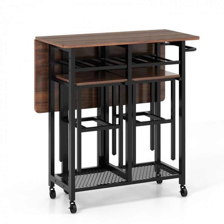 Small Dining Room Set - 3-Piece Set with 2 Stools and 6-Bottle Wine Rack - Suitable for Restaurant and Bistro