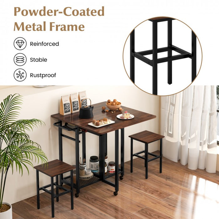 Small Dining Room Set - 3-Piece Set with 2 Stools and 6-Bottle Wine Rack - Suitable for Restaurant and Bistro