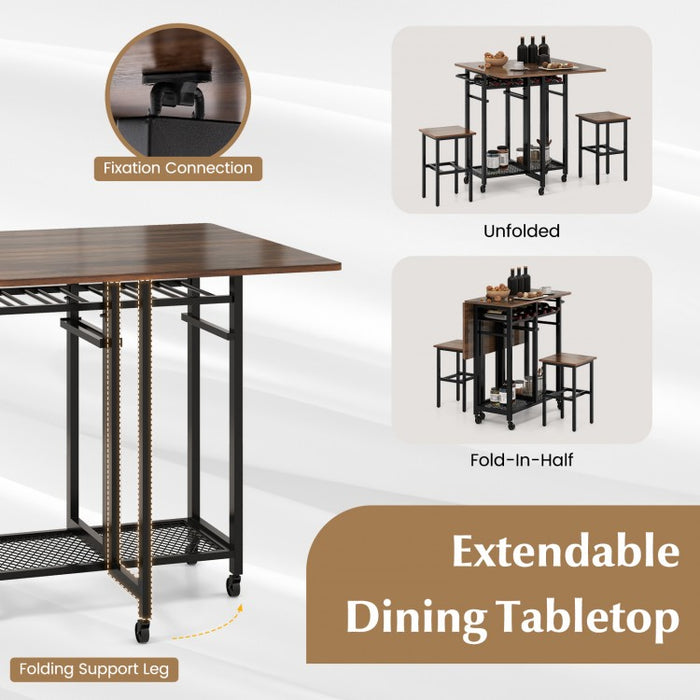 Small Dining Room Set - 3-Piece Set with 2 Stools and 6-Bottle Wine Rack - Suitable for Restaurant and Bistro