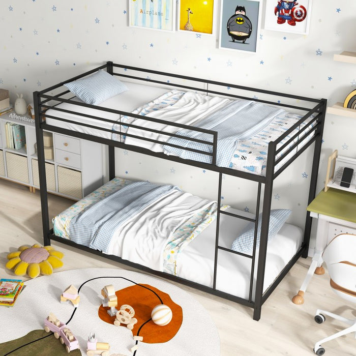Black Metal Bunk Bed with Guardrail and Ladder