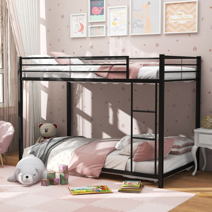 Black Metal Bunk Bed with Guardrail and Ladder