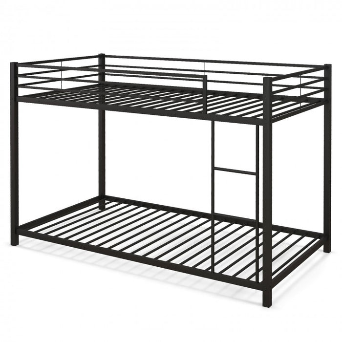 Black Metal Bunk Bed with Guardrail and Ladder