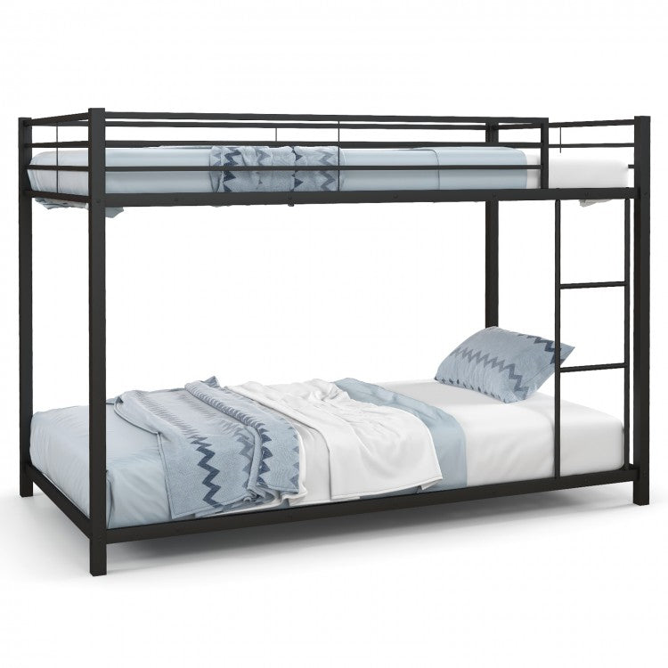 Black Metal Bunk Bed with Guardrail and Ladder