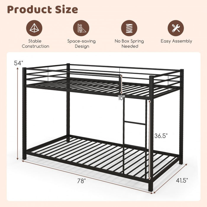 Black Metal Bunk Bed with Guardrail and Ladder