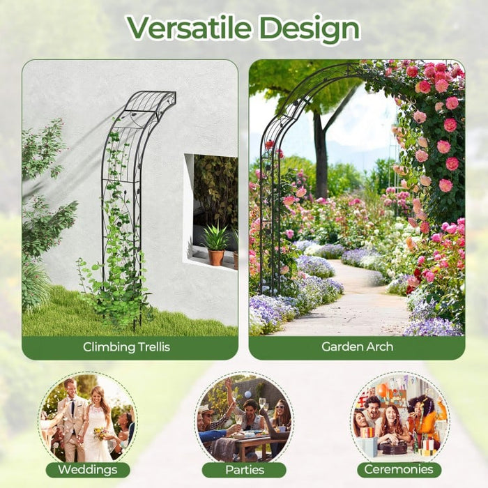 Outdoor Garden Black Metal Decorative Arch Pergola Plant Trellis - Ideal for Climbing Plants