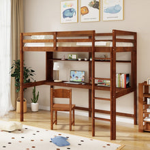 Load image into Gallery viewer, Solid Wood Loft Bed Frame with Safety Railing and Ladder

