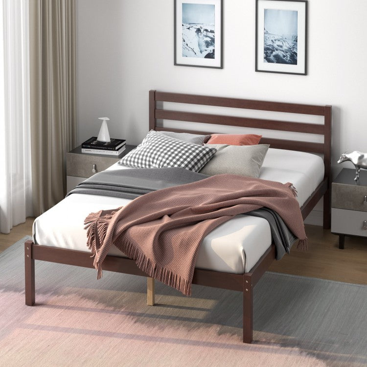Modern Minimalist Wooden Bed Frame with Headboard and Storage