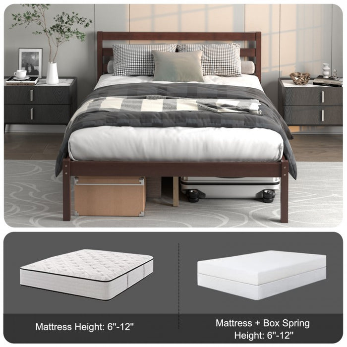 Modern Minimalist Wooden Bed Frame with Headboard and Storage