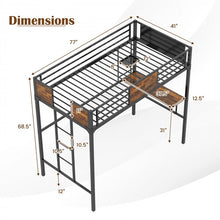 Load image into Gallery viewer, Industrial-Style Metal Loft Bed with Built-In Desk and Ladder
