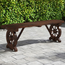 Load image into Gallery viewer, Outdoor Garden Patio Brown Wagon Wheel Base Wooden Bench
