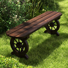Load image into Gallery viewer, Outdoor Garden Patio Brown Wagon Wheel Base Wooden Bench
