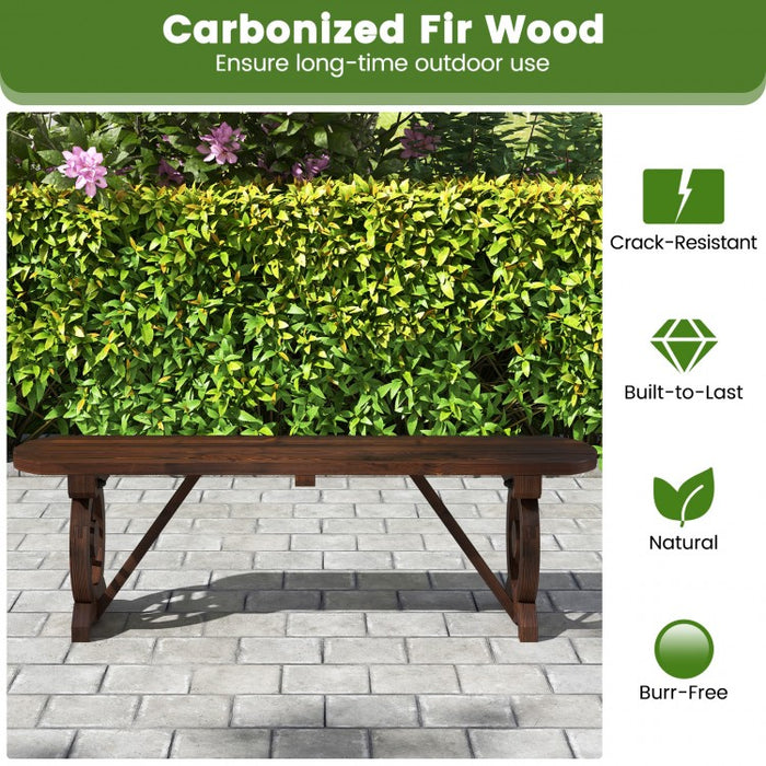 Outdoor Garden Patio Brown Wagon Wheel Base Wooden Bench