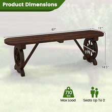 Load image into Gallery viewer, Outdoor Garden Patio Brown Wagon Wheel Base Wooden Bench
