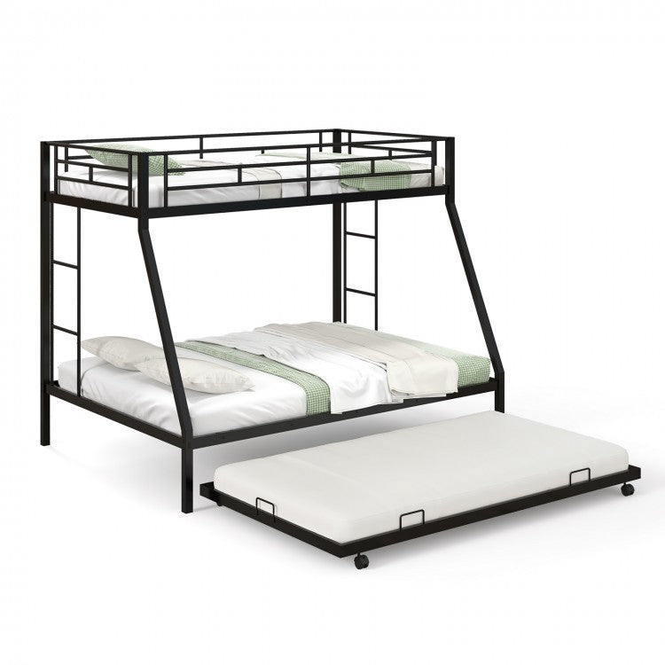 Metal Bunk Bed with Pull-out Trundle Bed for Dorms and Guest Rooms