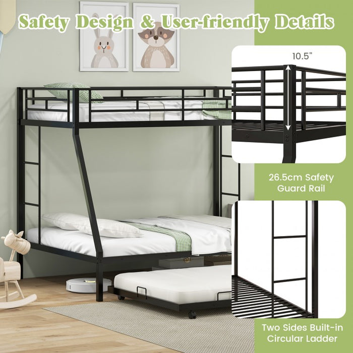 Metal Bunk Bed with Pull-out Trundle Bed for Dorms and Guest Rooms