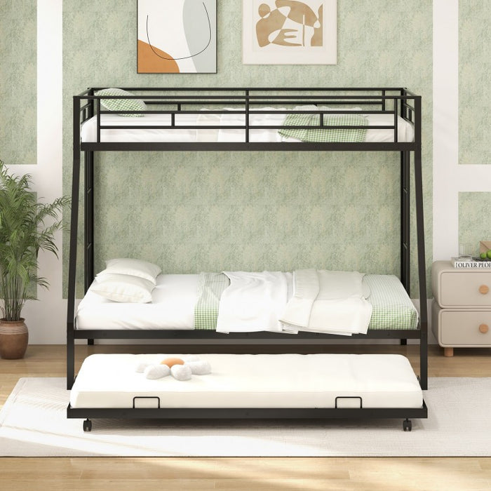Metal Bunk Bed with Pull-out Trundle Bed for Dorms and Guest Rooms