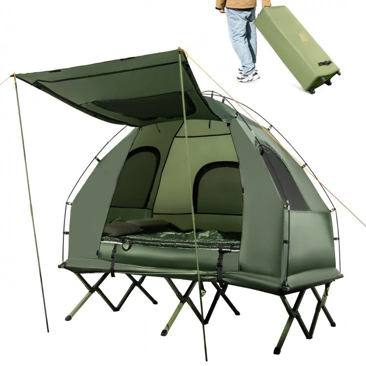 Costway Outdoor Folding Tent for Two with Inflatable Mattress and Sleeping Bag - Suitable for Camping and Travel