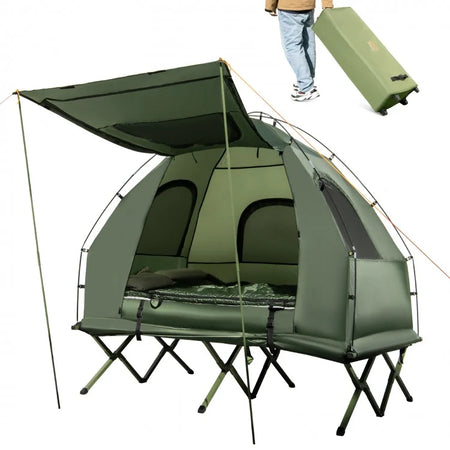 Costway Outdoor Folding Tent for Two with Inflatable Mattress and Sleeping Bag - Suitable for Camping and Travel