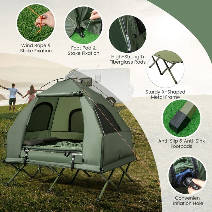 Costway Outdoor Folding Tent for Two with Inflatable Mattress and Sleeping Bag - Suitable for Camping and Travel
