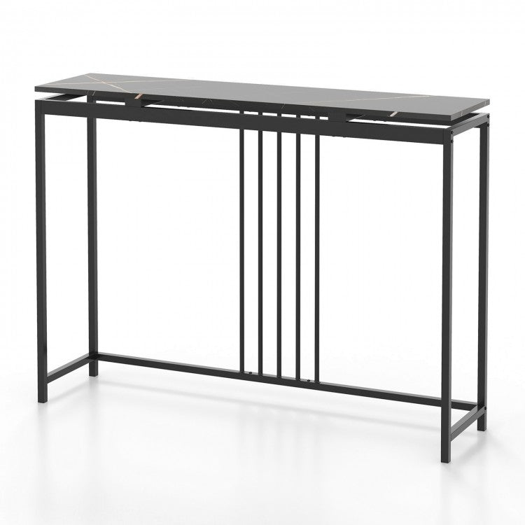Costway Black Modern Console Entry Table with Faux Marble Top - Suitable for Living Room and Entryway Porch