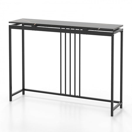 Costway Black Modern Console Entry Table with Faux Marble Top - Suitable for Living Room and Entryway Porch