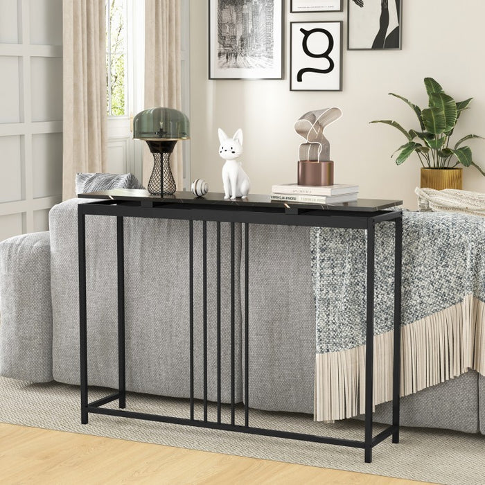 Costway Black Modern Console Entry Table with Faux Marble Top - Suitable for Living Room and Entryway Porch