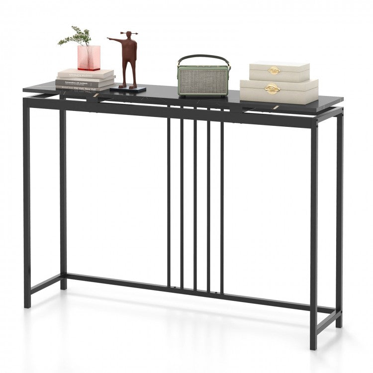 Costway Black Modern Console Entry Table with Faux Marble Top - Suitable for Living Room and Entryway Porch