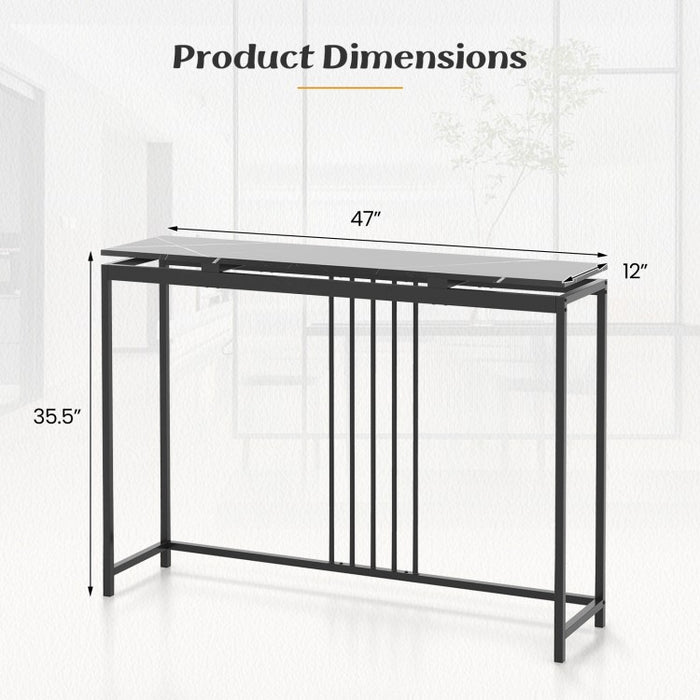 Costway Black Modern Console Entry Table with Faux Marble Top - Suitable for Living Room and Entryway Porch