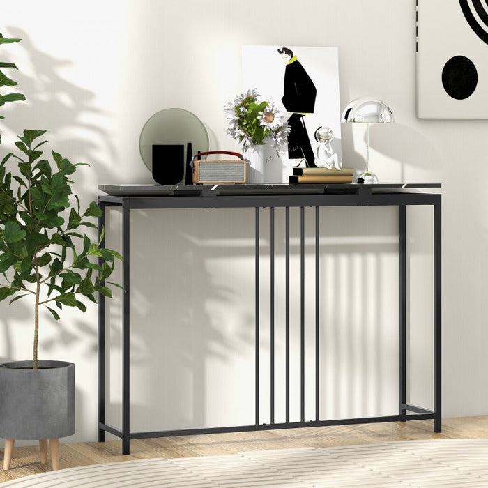 Costway Black Modern Console Entry Table with Faux Marble Top - Suitable for Living Room and Entryway Porch