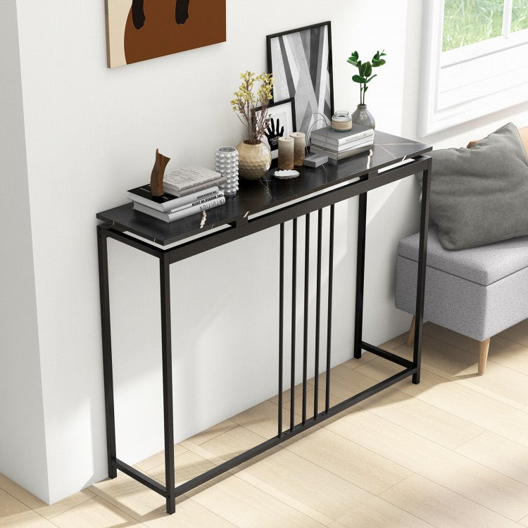 Costway Black Small Entryway Table - Modern Minimalist Design with Marble Top, Suitable for Living Room and Entryway